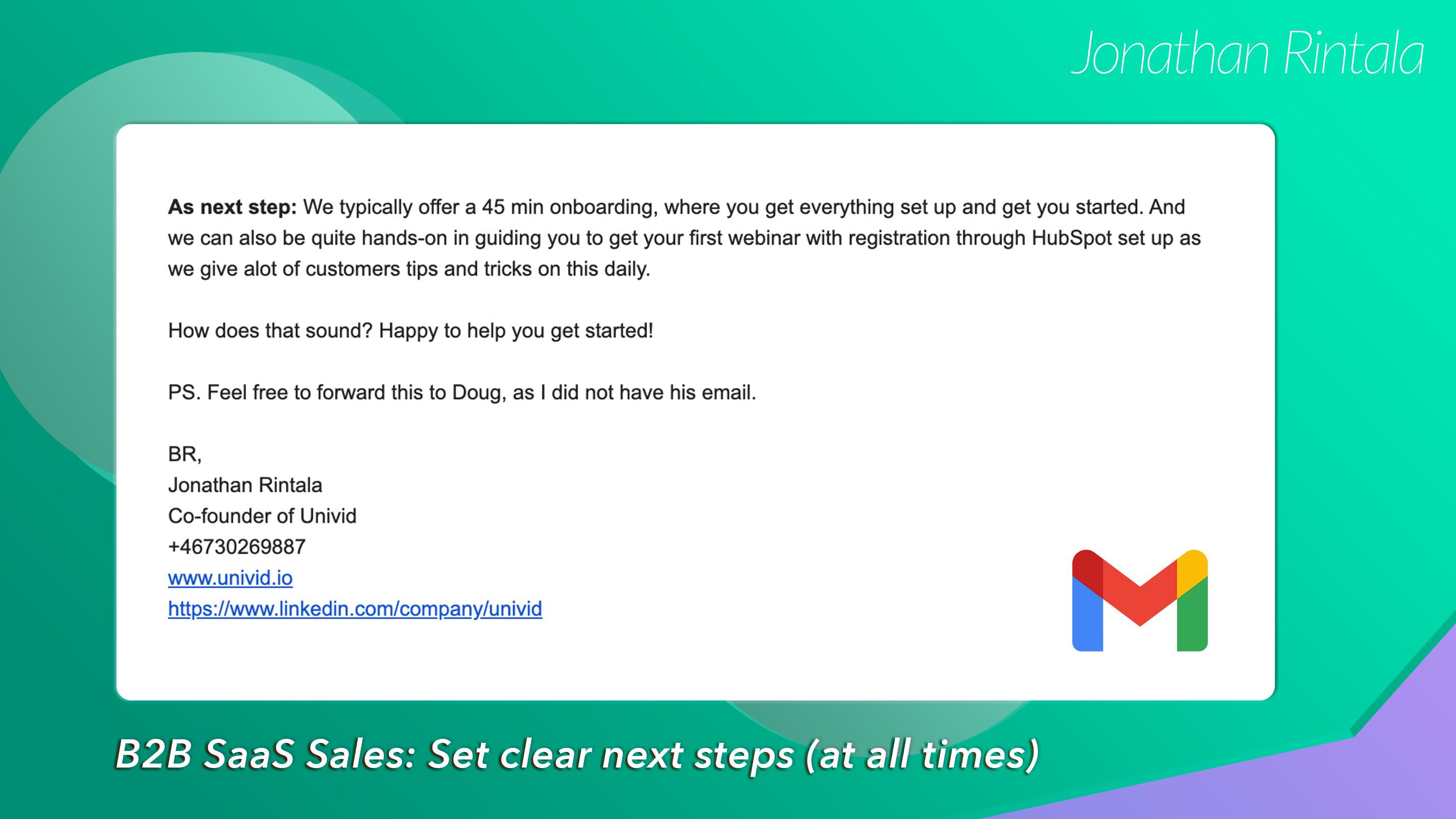 B2B SaaS Sales: Set clear next steps in follow-up email