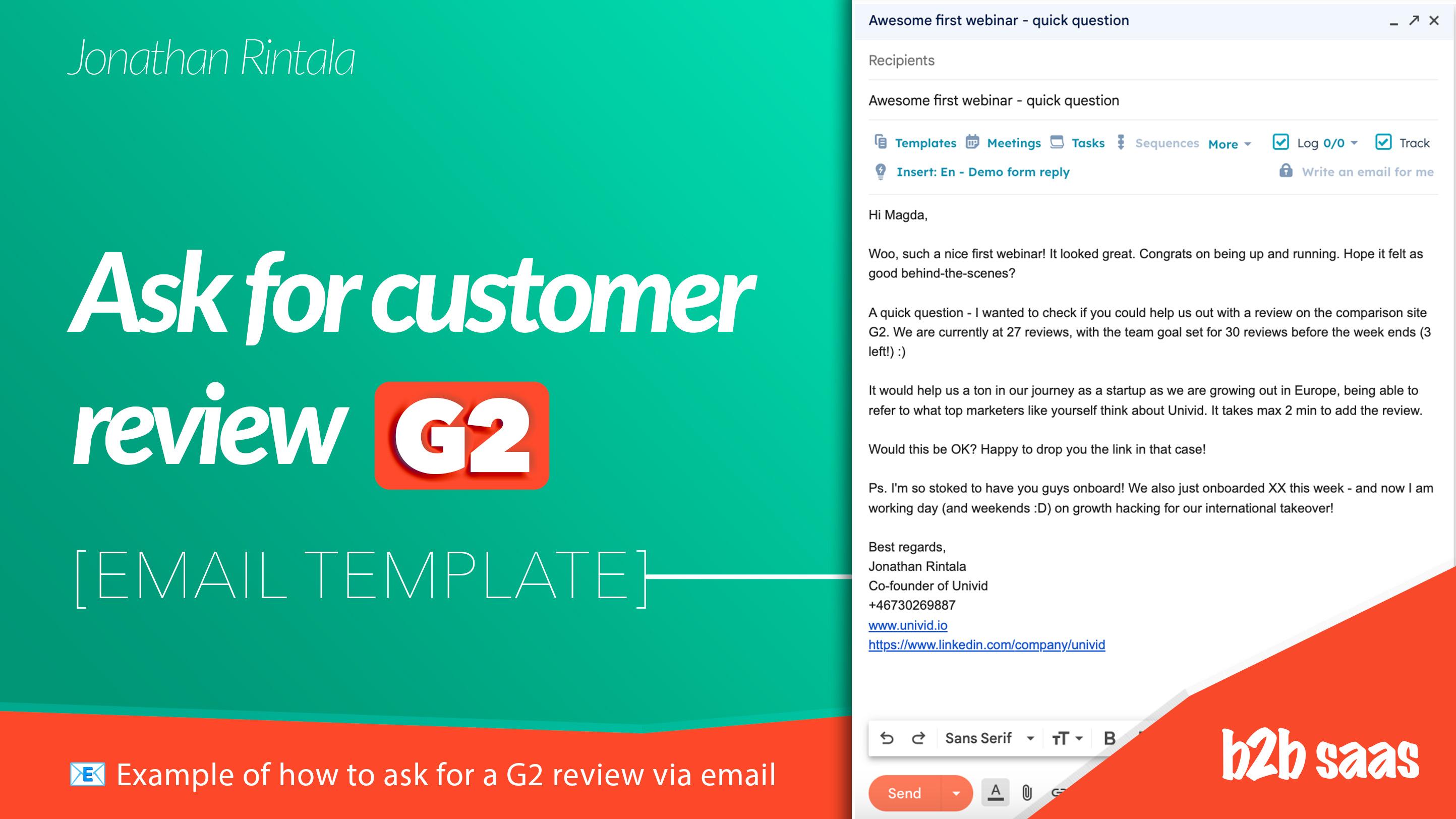 Ask user for G2 review - Email template example - B2B SaaS Edition