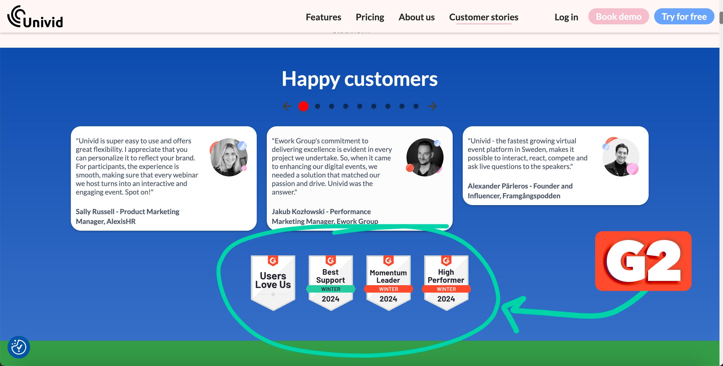 Using social proof through G2 badges on B2B SaaS landing page