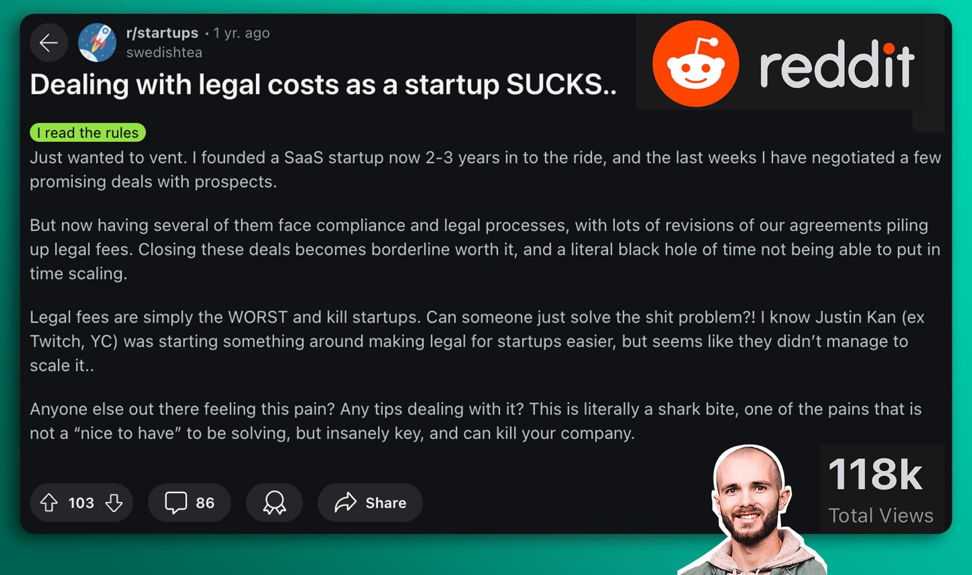 "The relatable" - Reddit post example - B2B SaaS Growth "The relatable" - Reddit post example - B2B SaaS Growth