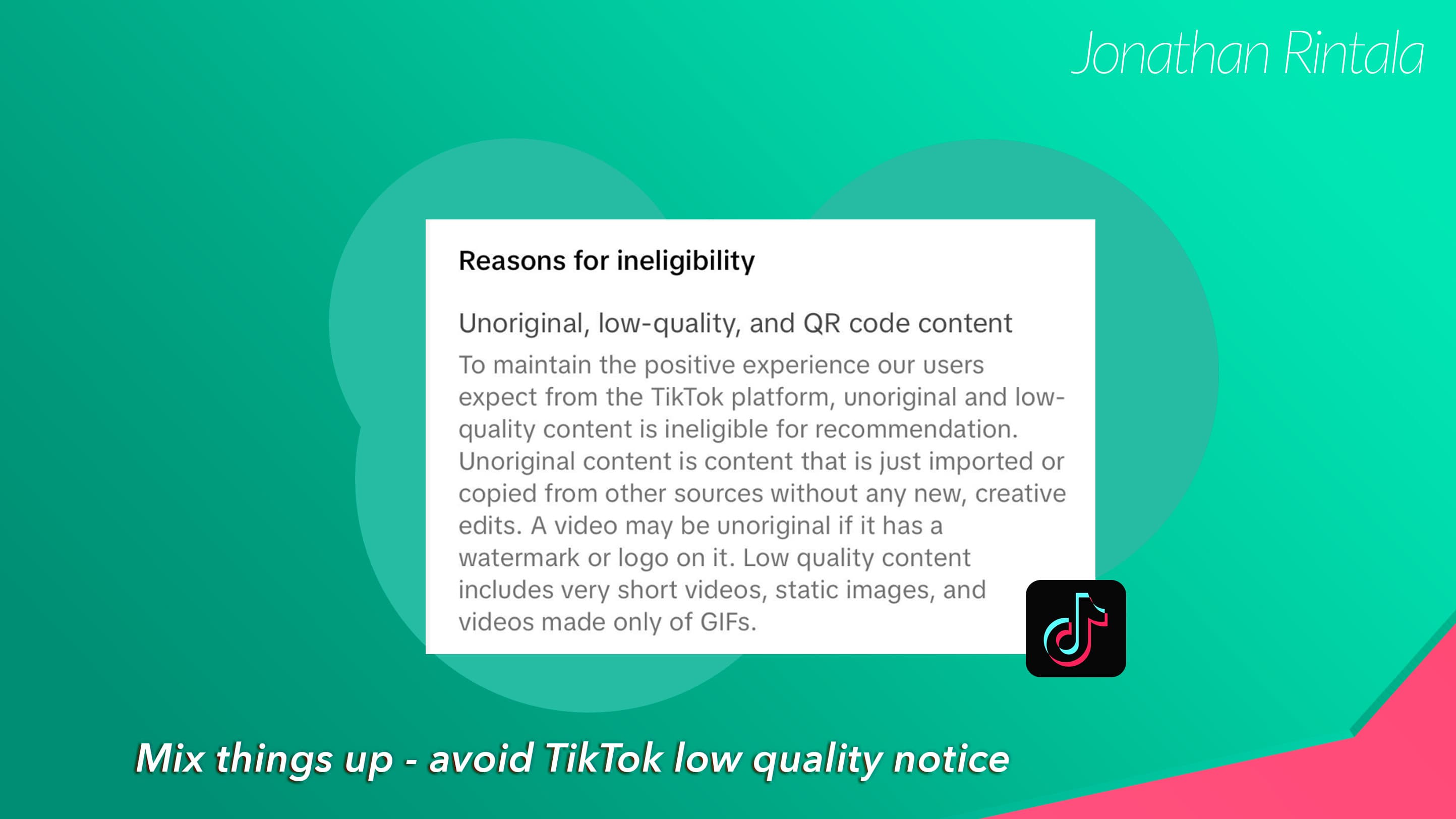 TikTok Repurposing Video Content - Not eligible for the For You Page due to ‘low-quality’ content TikTok Repurposing Video Content - Not eligible for the For You Page due to ‘low-quality’ content