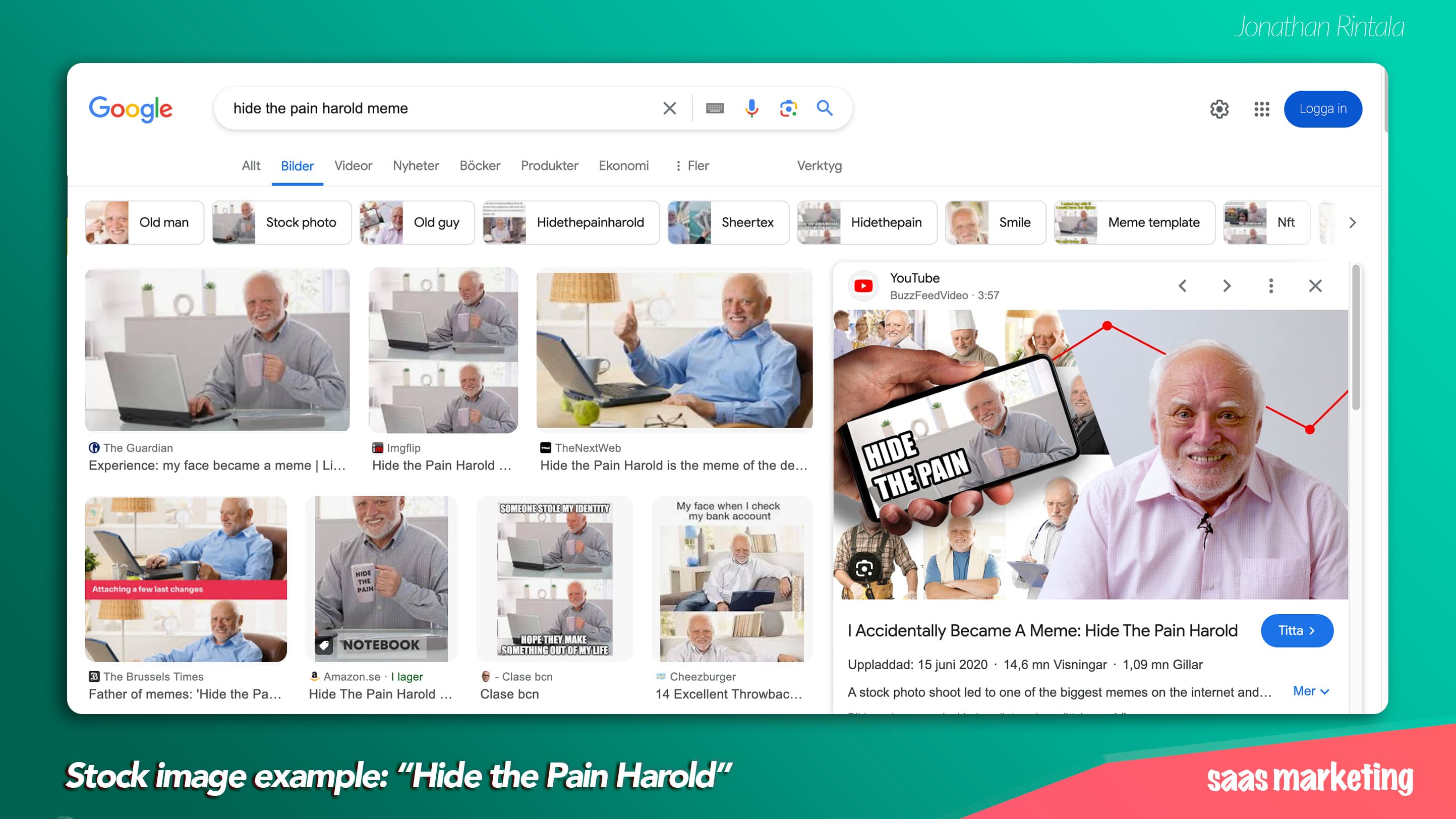 Example: The worlds most famous stock image - Hide the Pain Harold Example: The worlds most famous stock image - Hide the Pain Harold
