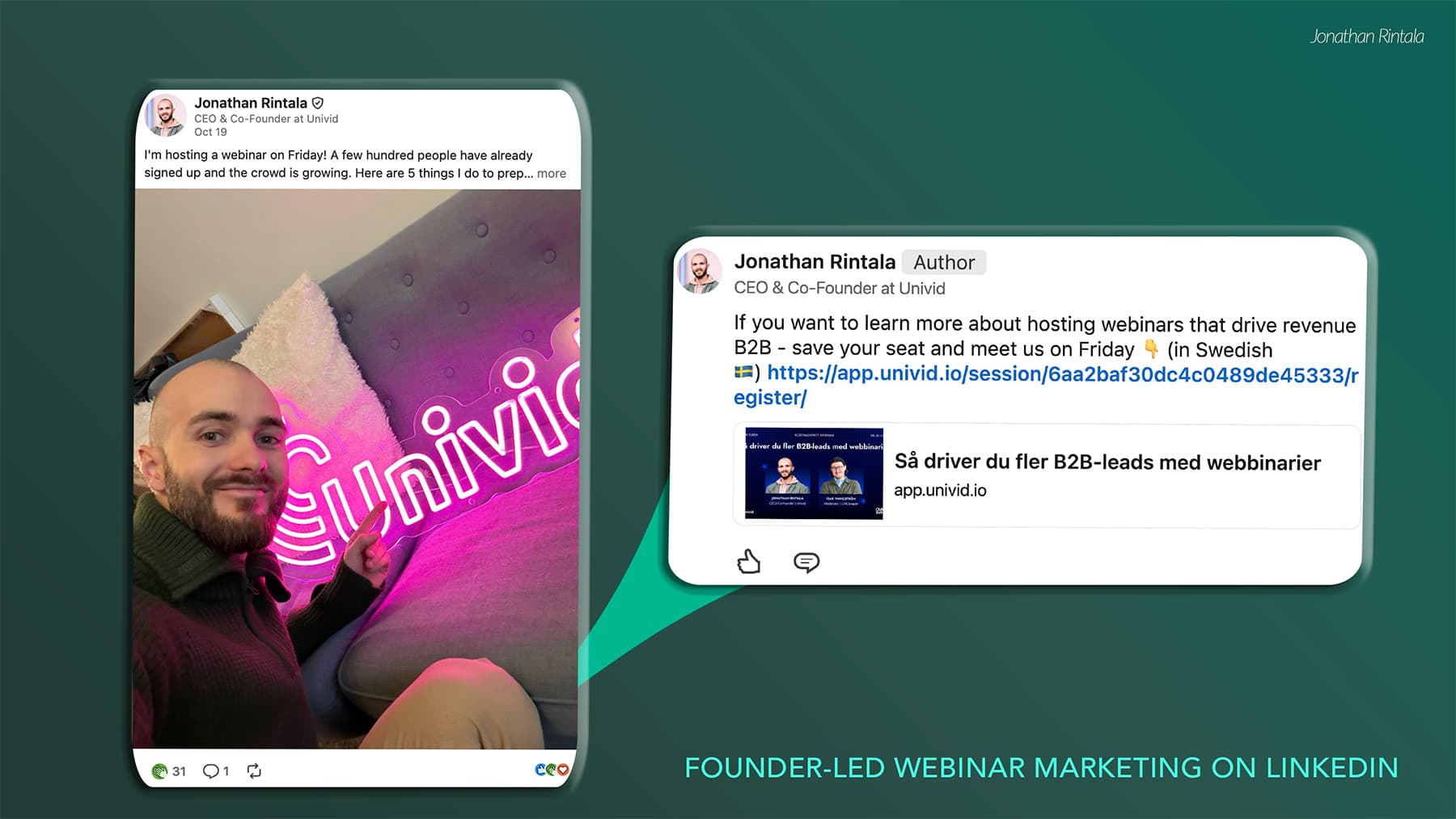 Webinar marketing via LinkedIn Post from Founder - Example Webinar marketing via LinkedIn Post from Founder - Example